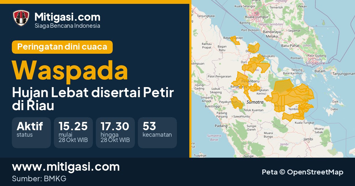 Peringatan dini cuaca BMKG tingkat Waspada di Riau. (Mitigasi.com/data BMKG)