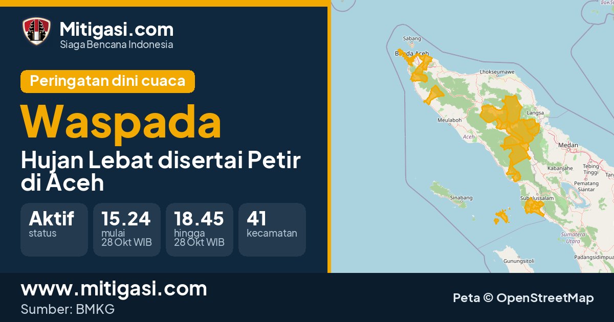 Peringatan dini cuaca BMKG tingkat Waspada di Aceh. (Mitigasi.com/data BMKG)