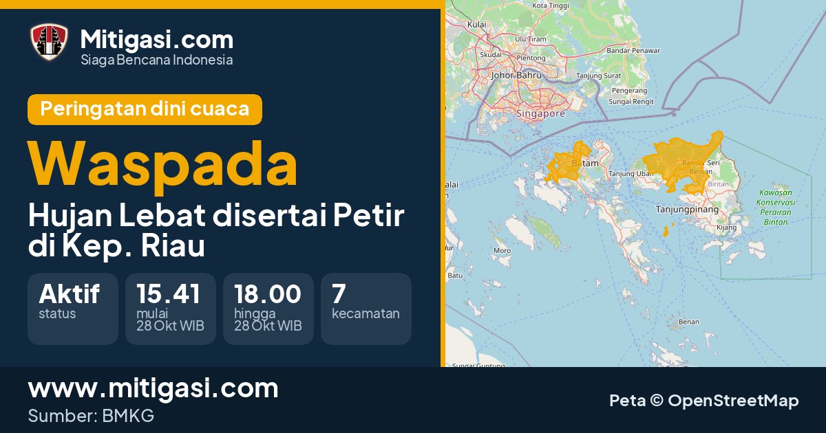 Peringatan dini cuaca BMKG tingkat Waspada di Kep. Riau. (Mitigasi.com/data BMKG)
