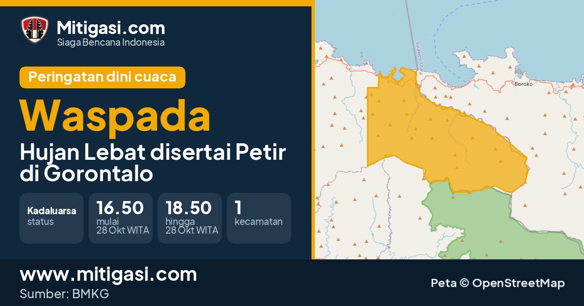 Peringatan dini cuaca BMKG tingkat Waspada di Gorontalo. (Mitigasi.com/data BMKG)