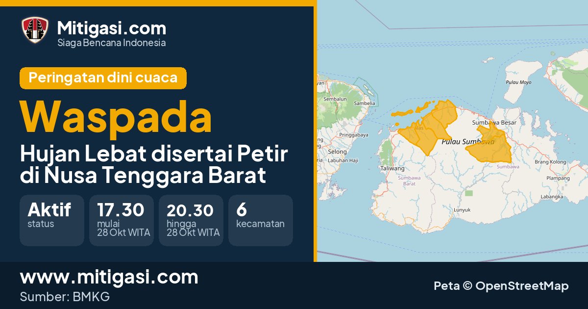 Peringatan dini cuaca BMKG tingkat Waspada di Nusa Tenggara Barat. (Mitigasi.com/data BMKG)
