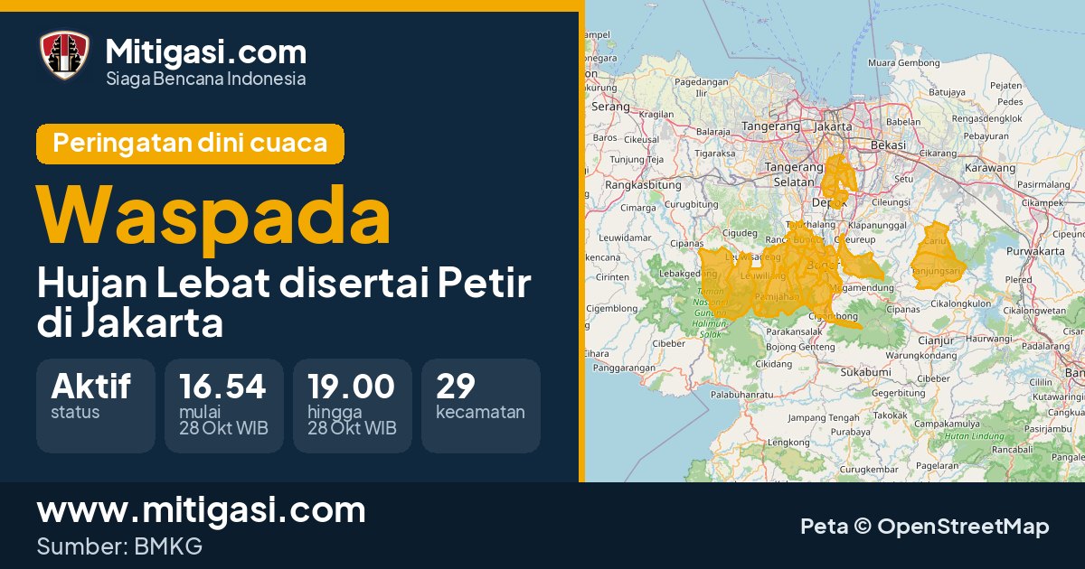 Peringatan dini cuaca BMKG tingkat Waspada di DKI Jakarta. (Mitigasi.com/data BMKG)
