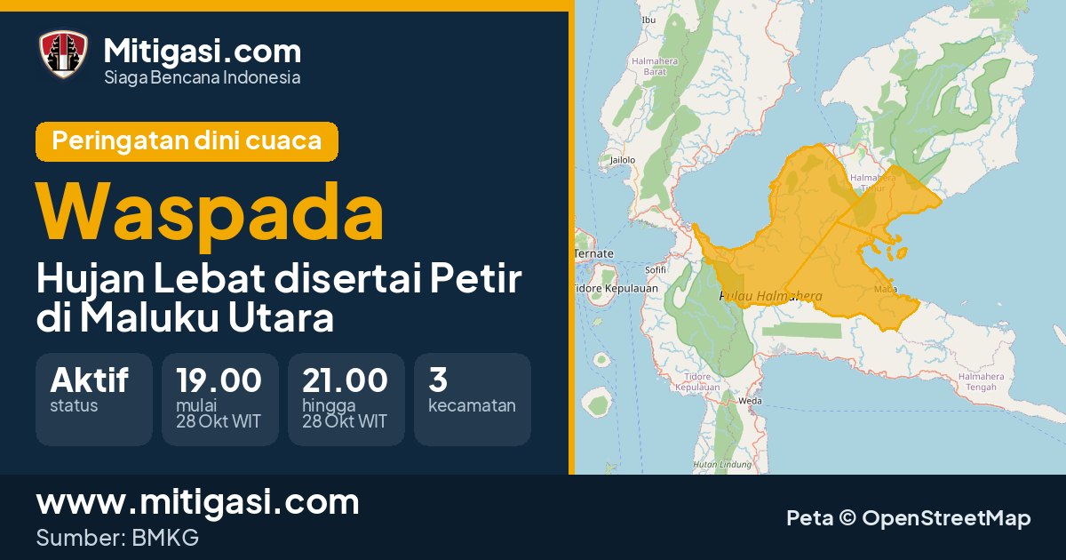 Peringatan dini cuaca BMKG tingkat Waspada di Maluku Utara. (Mitigasi.com/data BMKG)