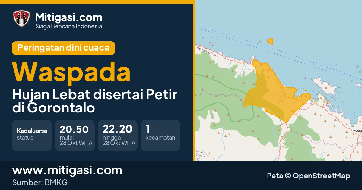 Peringatan dini cuaca BMKG tingkat Waspada di Gorontalo. (Mitigasi.com/data BMKG)