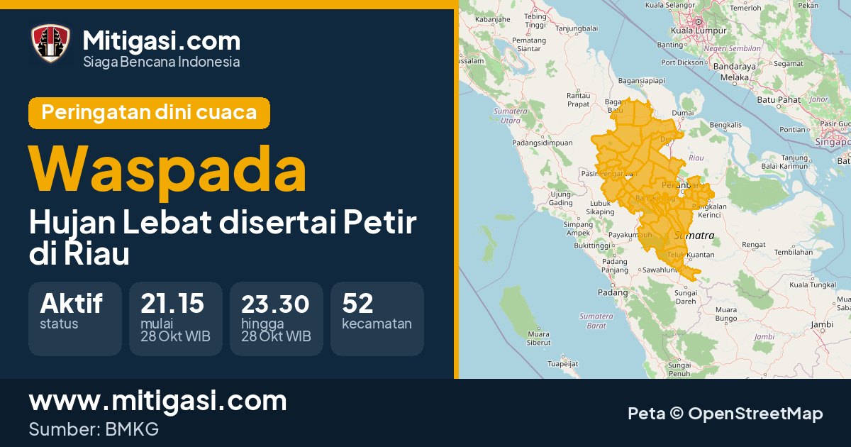 Peringatan dini cuaca BMKG tingkat Waspada di Riau. (Mitigasi.com/data BMKG)