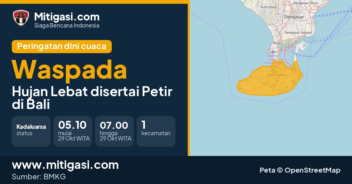 Peringatan dini cuaca BMKG tingkat Waspada di Bali. (Mitigasi.com/data BMKG)