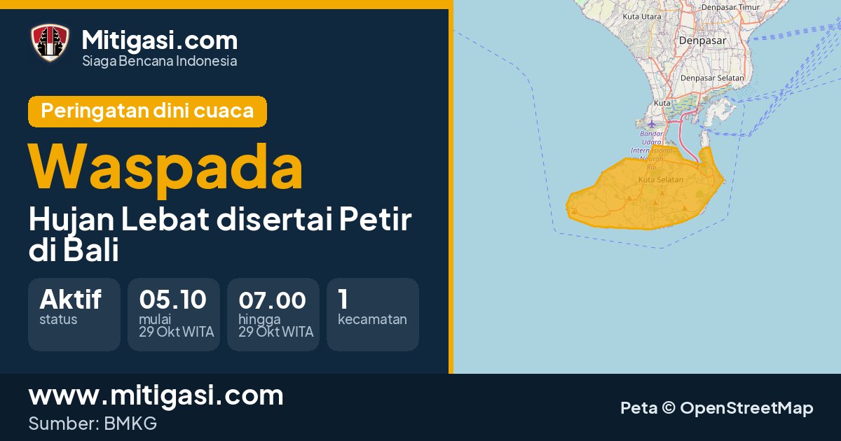Peringatan dini cuaca BMKG tingkat Waspada di Bali. (Mitigasi.com/data BMKG)