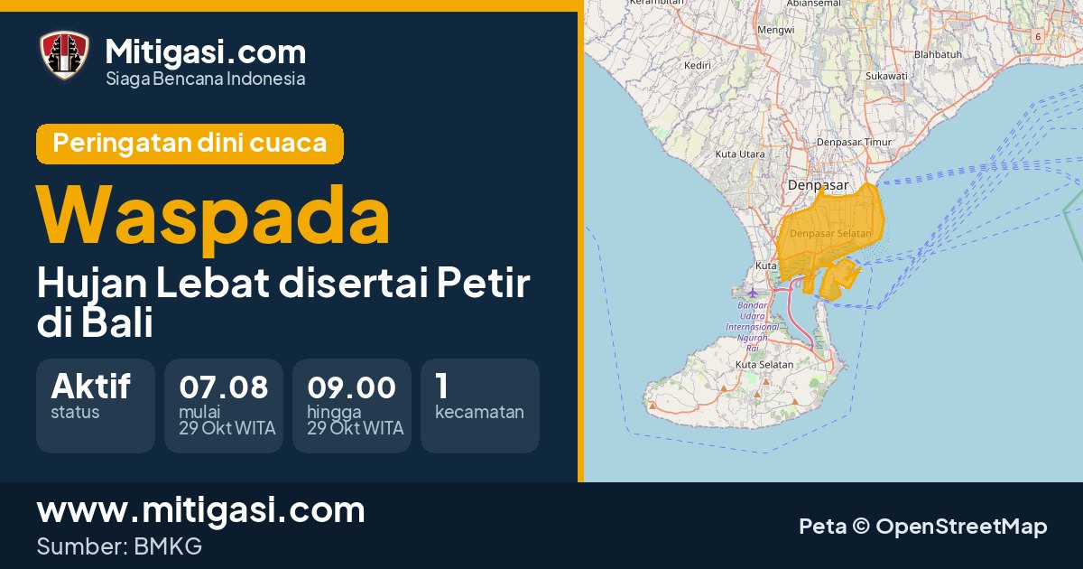 Peringatan dini cuaca BMKG tingkat Waspada di Bali. (Mitigasi.com/data BMKG)