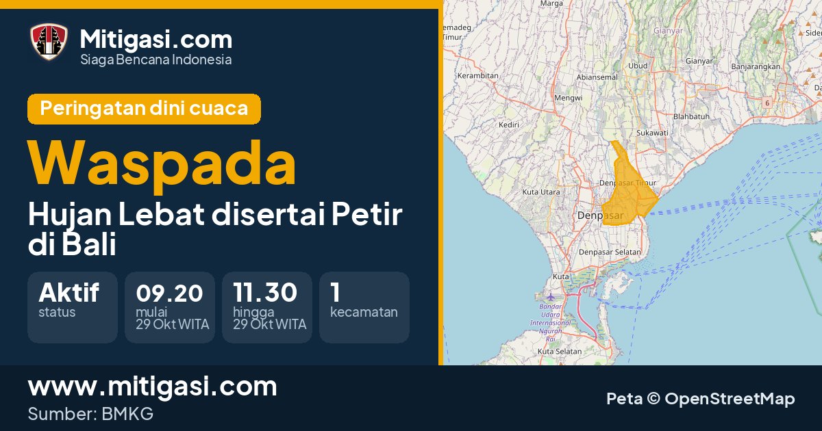 Peringatan dini cuaca BMKG tingkat Waspada di Bali. (Mitigasi.com/data BMKG)