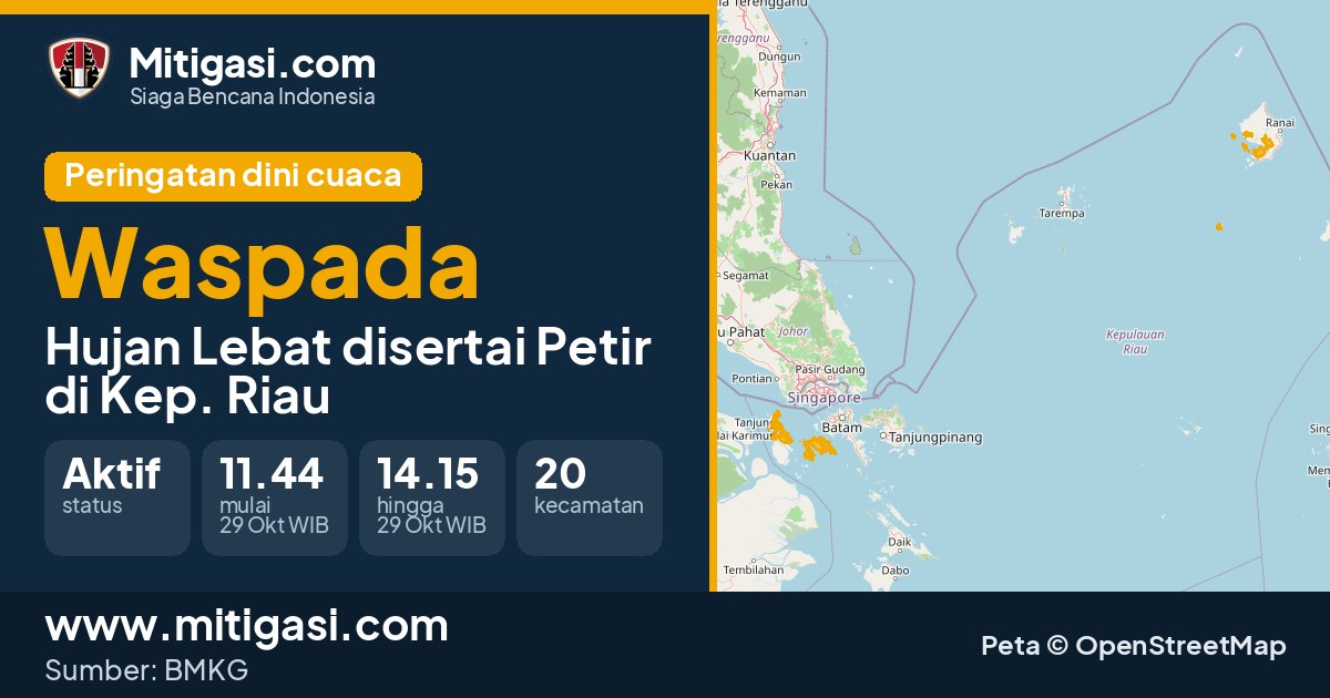 Peringatan dini cuaca BMKG tingkat Waspada di Kep. Riau. (Mitigasi.com/data BMKG)