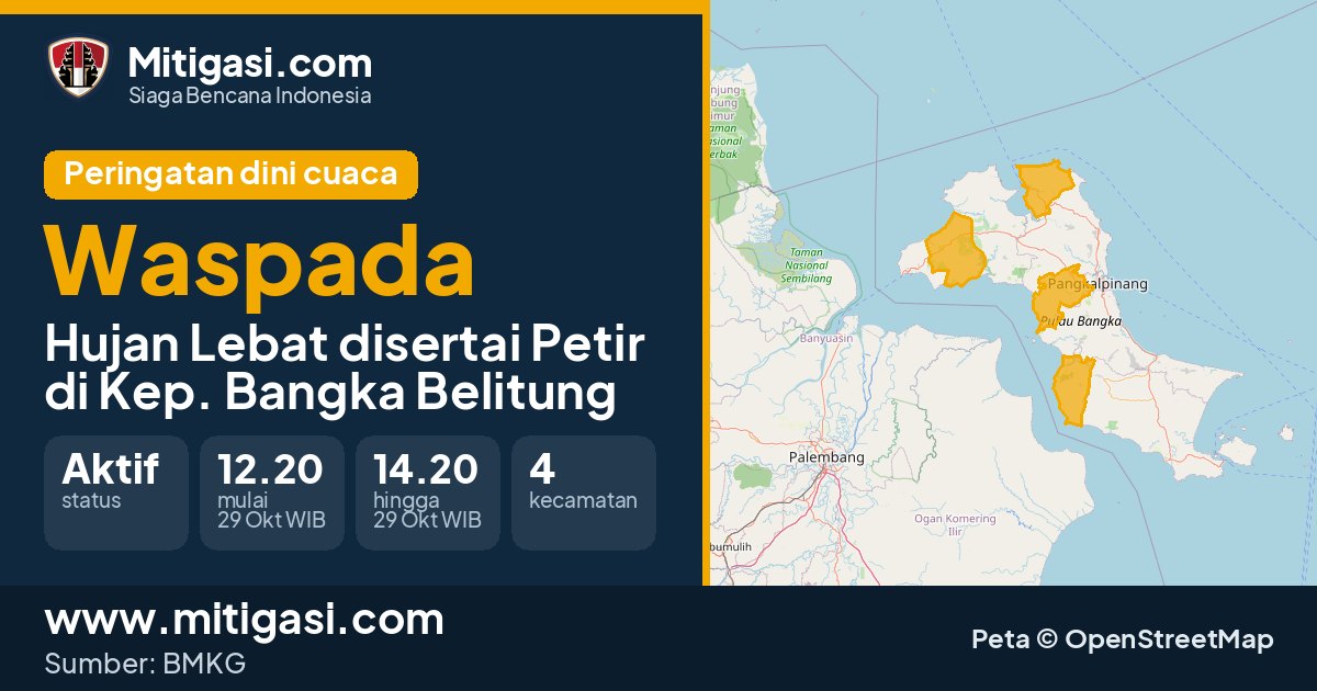 Peringatan dini cuaca BMKG tingkat Waspada di Kep. Bangka Belitung. (Mitigasi.com/data BMKG)