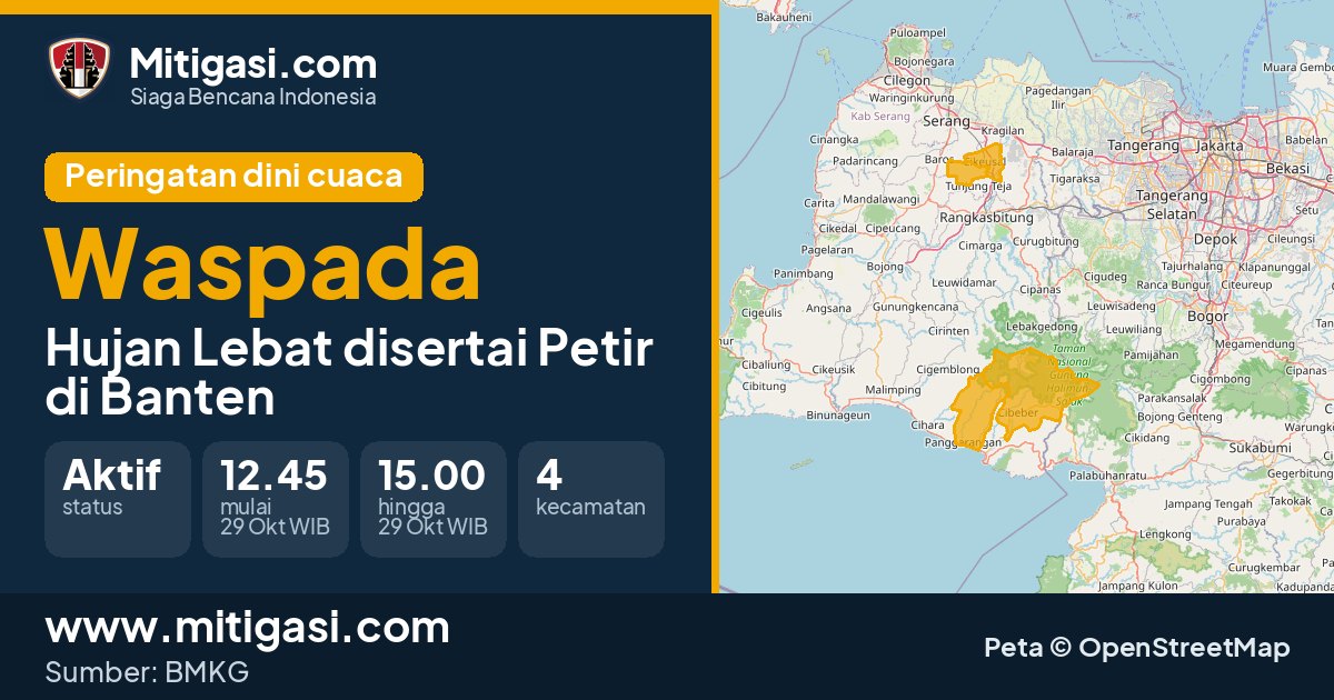 Peringatan dini cuaca BMKG tingkat Waspada di Banten. (Mitigasi.com/data BMKG)