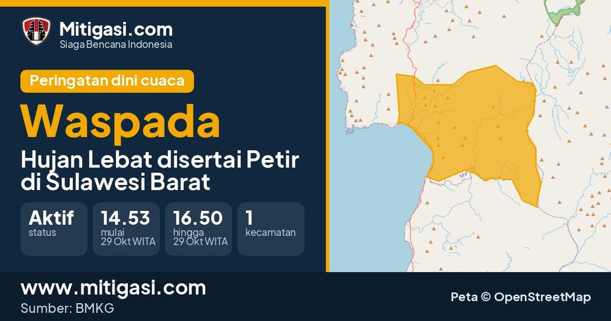 Peringatan dini cuaca BMKG tingkat Waspada di Sulawesi Barat. (Mitigasi.com/data BMKG)