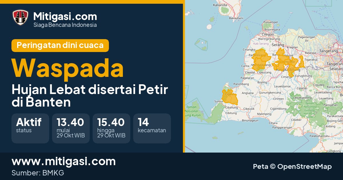 Peringatan dini cuaca BMKG tingkat Waspada di Banten. (Mitigasi.com/data BMKG)