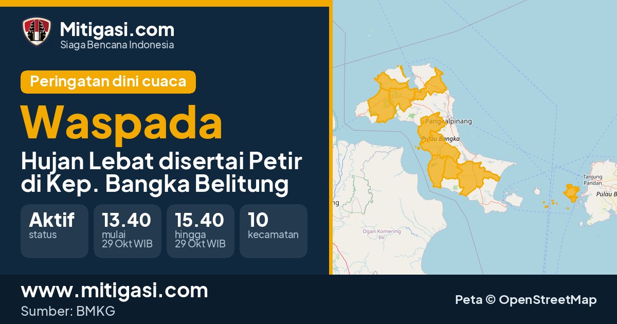 Peringatan dini cuaca BMKG tingkat Waspada di Kep. Bangka Belitung. (Mitigasi.com/data BMKG)