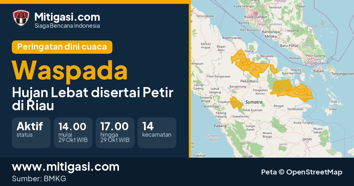 Peringatan dini cuaca BMKG tingkat Waspada di Riau. (Mitigasi.com/data BMKG)