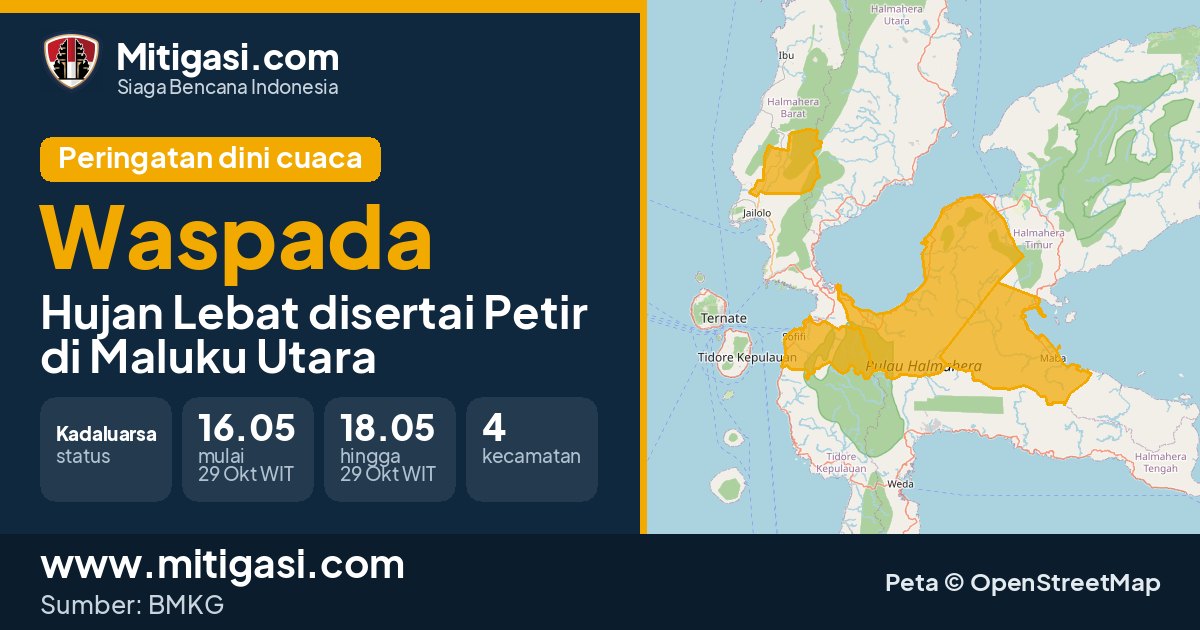 Peringatan dini cuaca BMKG tingkat Waspada di Maluku Utara. (Mitigasi.com/data BMKG)
