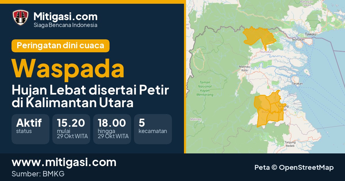 Peringatan dini cuaca BMKG tingkat Waspada di Kalimantan Utara. (Mitigasi.com/data BMKG)