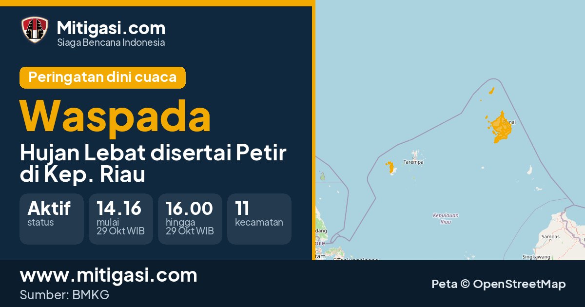 Peringatan dini cuaca BMKG tingkat Waspada di Kep. Riau. (Mitigasi.com/data BMKG)