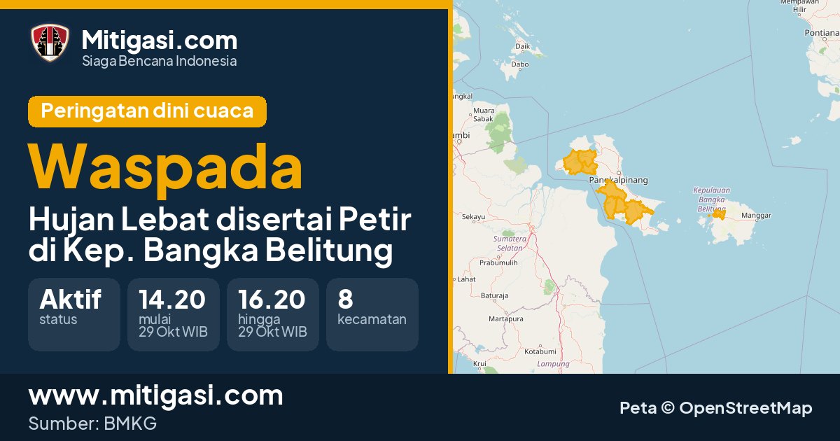 Peringatan dini cuaca BMKG tingkat Waspada di Kep. Bangka Belitung. (Mitigasi.com/data BMKG)