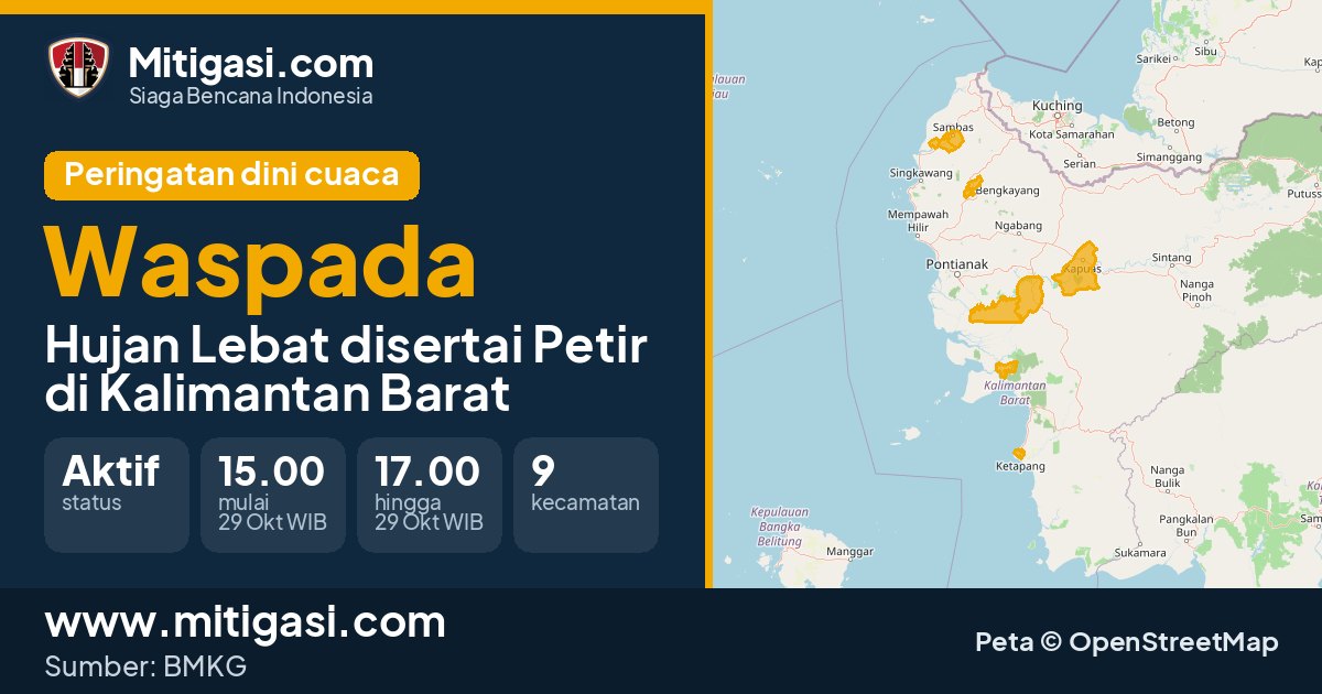 Peringatan dini cuaca BMKG tingkat Waspada di Kalimantan Barat. (Mitigasi.com/data BMKG)