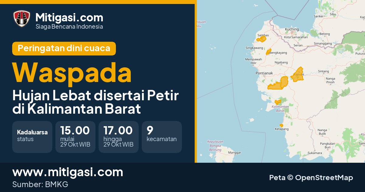 Peringatan dini cuaca BMKG tingkat Waspada di Kalimantan Barat. (Mitigasi.com/data BMKG)