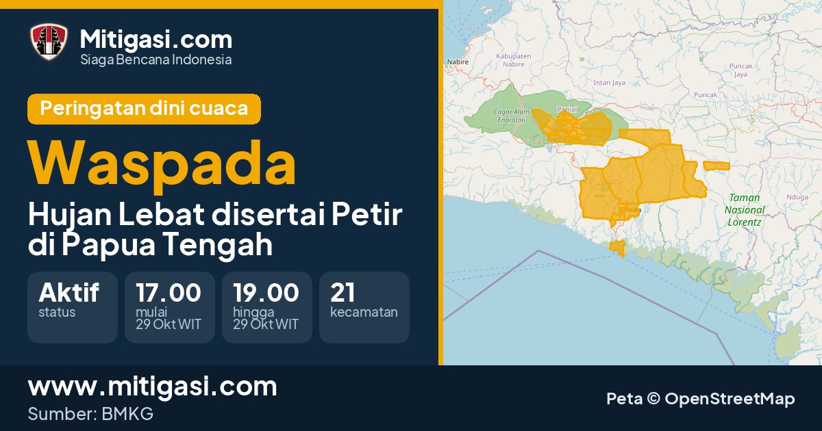 Peringatan dini cuaca BMKG tingkat Waspada di Papua Tengah. (Mitigasi.com/data BMKG)