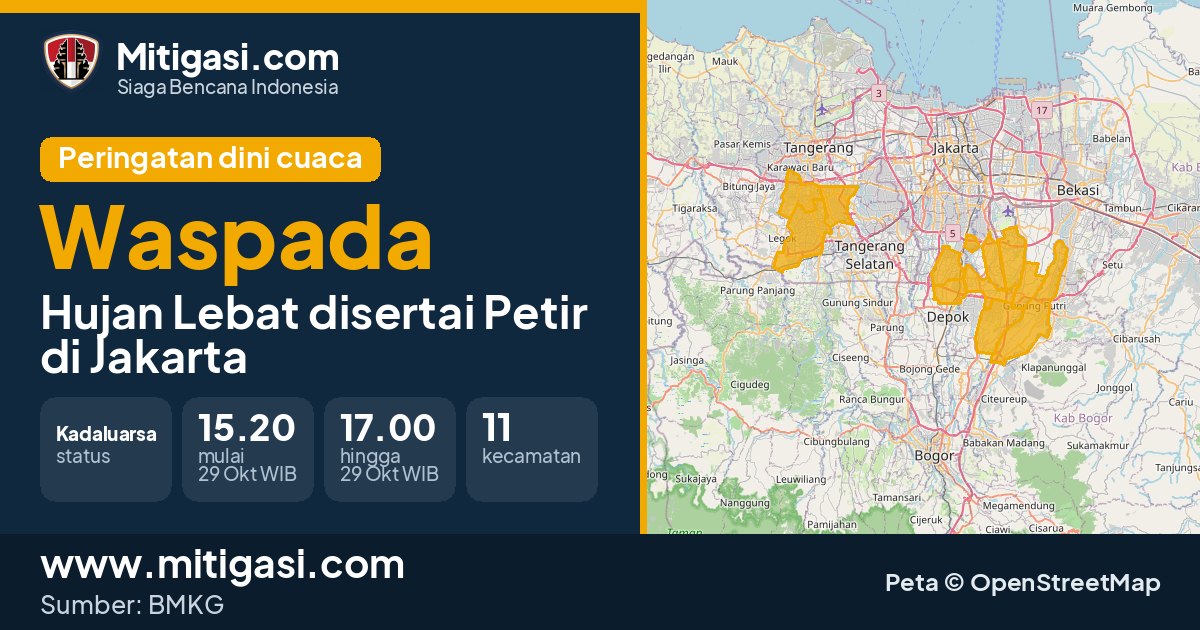 Peringatan dini cuaca BMKG tingkat Waspada di DKI Jakarta. (Mitigasi.com/data BMKG)