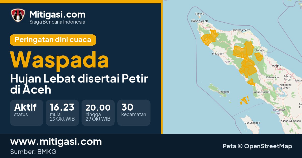 Peringatan dini cuaca BMKG tingkat Waspada di Aceh. (Mitigasi.com/data BMKG)