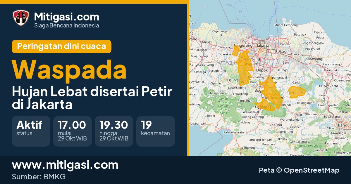 Peringatan dini cuaca BMKG tingkat Waspada di DKI Jakarta. (Mitigasi.com/data BMKG)