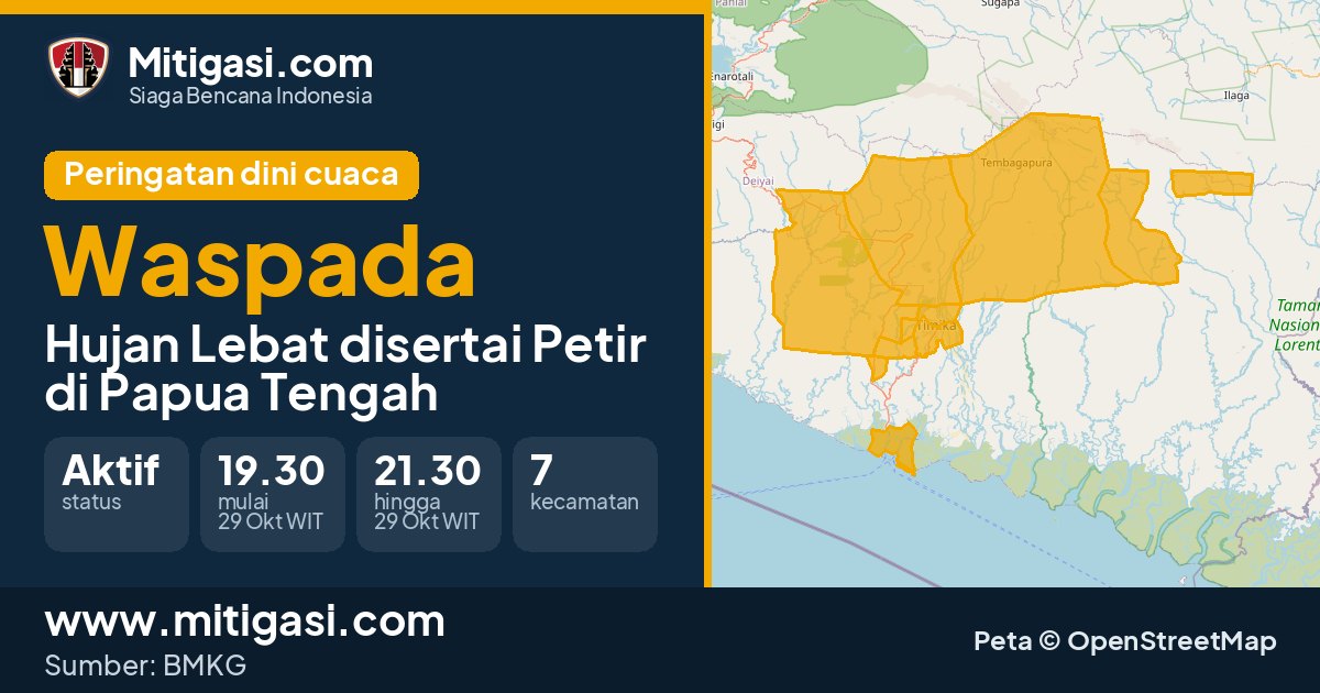 Peringatan dini cuaca BMKG tingkat Waspada di Papua Tengah. (Mitigasi.com/data BMKG)