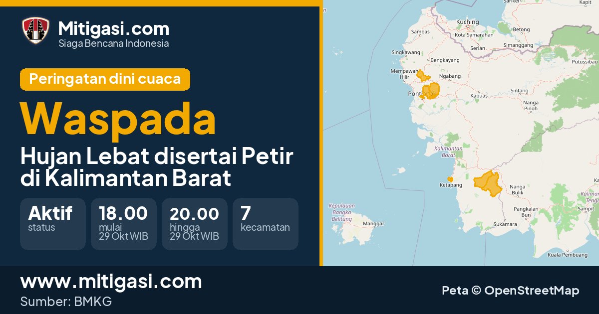 Peringatan dini cuaca BMKG tingkat Waspada di Kalimantan Barat. (Mitigasi.com/data BMKG)