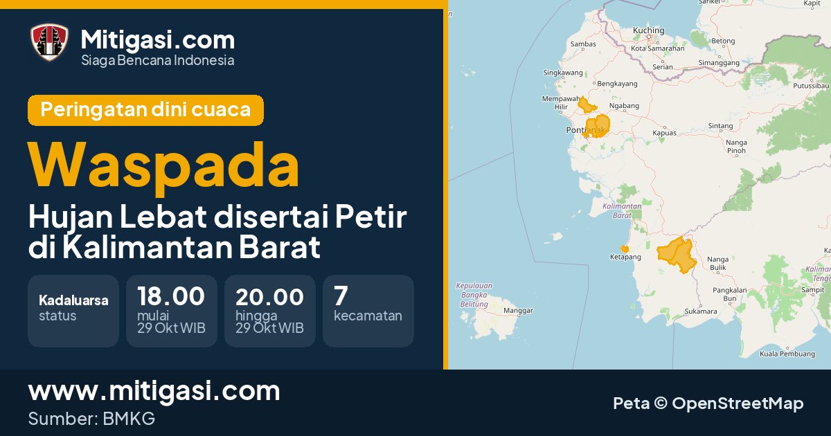 Peringatan dini cuaca BMKG tingkat Waspada di Kalimantan Barat. (Mitigasi.com/data BMKG)