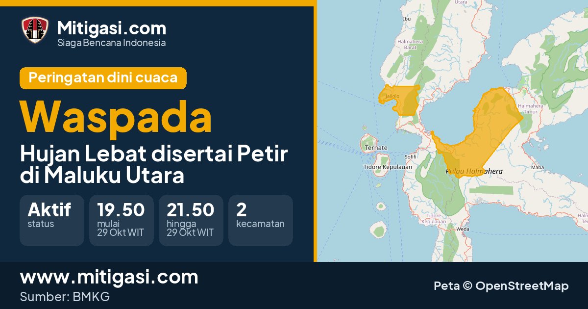 Peringatan dini cuaca BMKG tingkat Waspada di Maluku Utara. (Mitigasi.com/data BMKG)