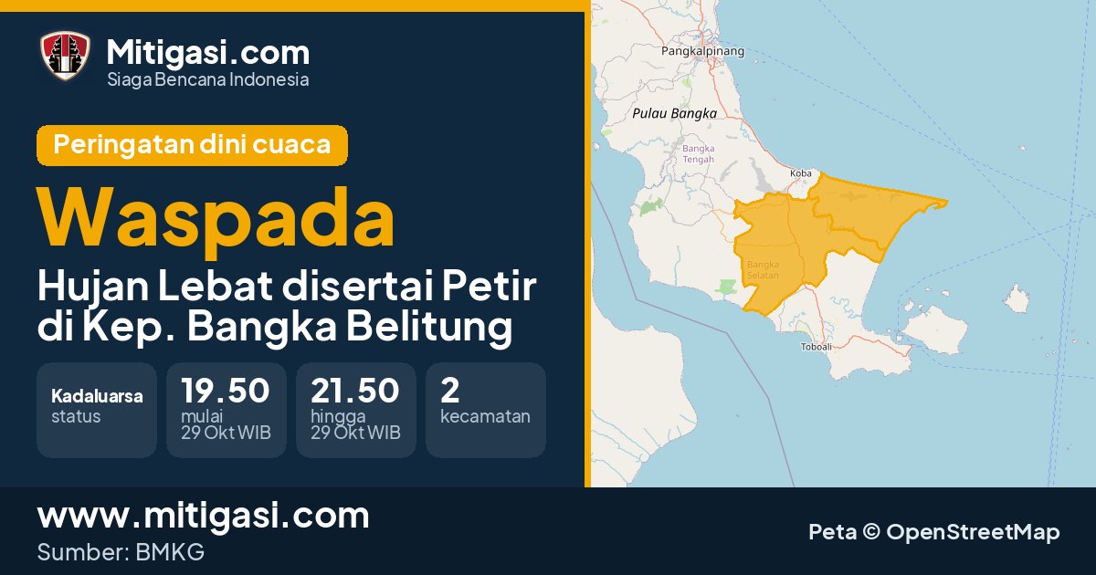 Peringatan dini cuaca BMKG tingkat Waspada di Kep. Bangka Belitung. (Mitigasi.com/data BMKG)