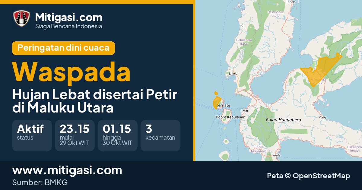 Peringatan dini cuaca BMKG tingkat Waspada di Maluku Utara. (Mitigasi.com/data BMKG)