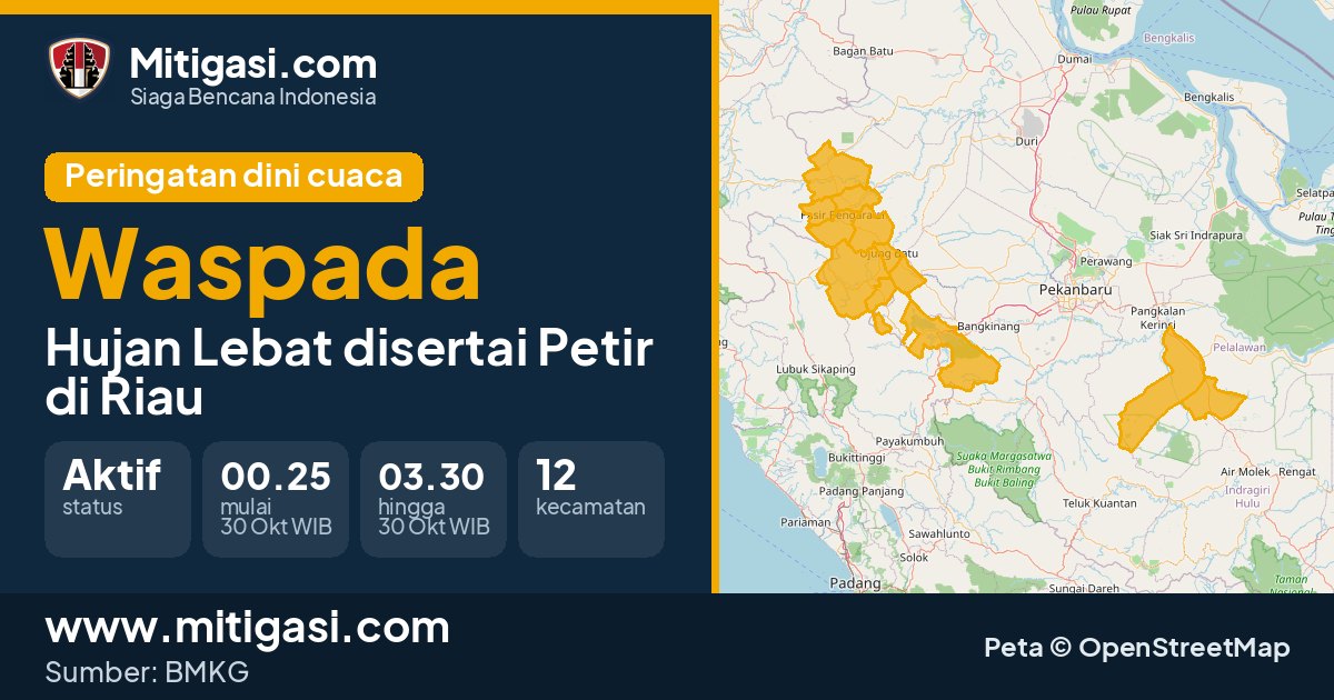 Peringatan dini cuaca BMKG tingkat Waspada di Riau. (Mitigasi.com/data BMKG)
