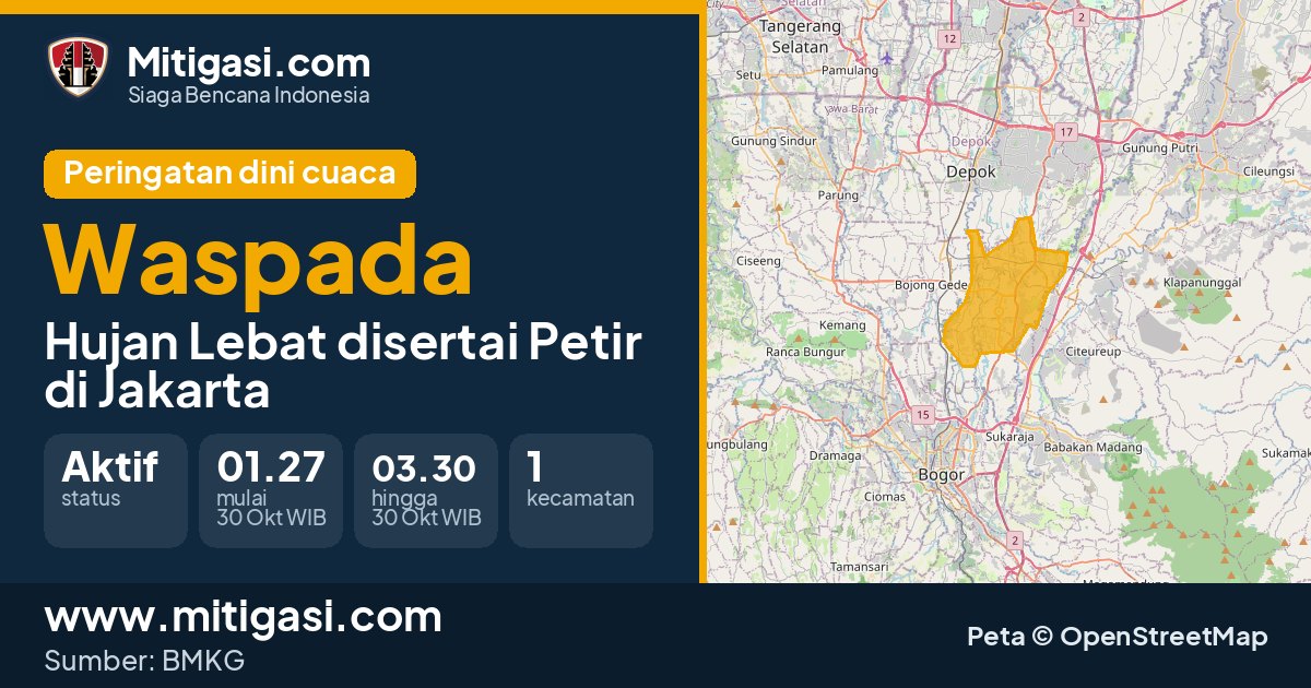 Peringatan dini cuaca BMKG tingkat Waspada di DKI Jakarta. (Mitigasi.com/data BMKG)