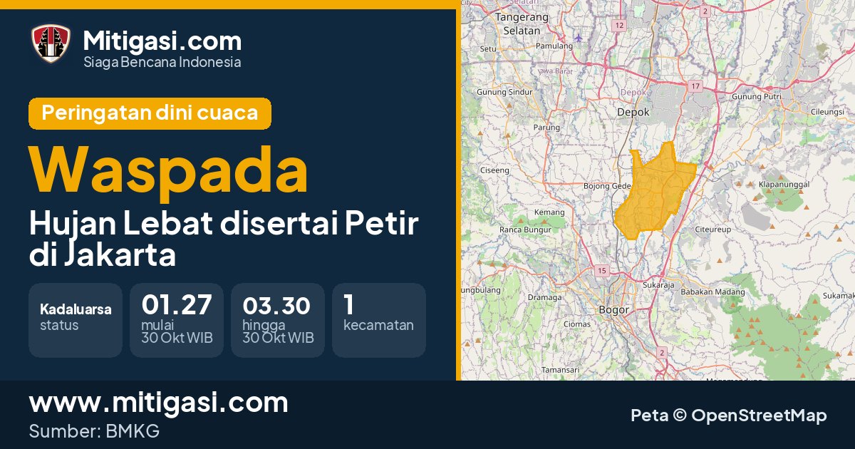 Peringatan dini cuaca BMKG tingkat Waspada di DKI Jakarta. (Mitigasi.com/data BMKG)