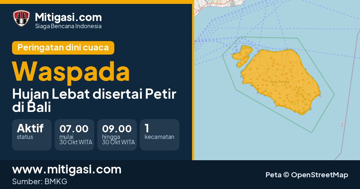 Peringatan dini cuaca BMKG tingkat Waspada di Bali. (Mitigasi.com/data BMKG)