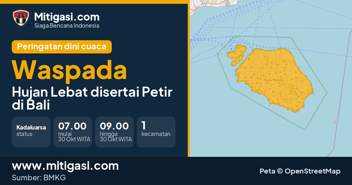Peringatan dini cuaca BMKG tingkat Waspada di Bali. (Mitigasi.com/data BMKG)