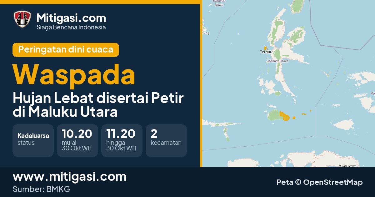Peringatan dini cuaca BMKG tingkat Waspada di Maluku Utara. (Mitigasi.com/data BMKG)