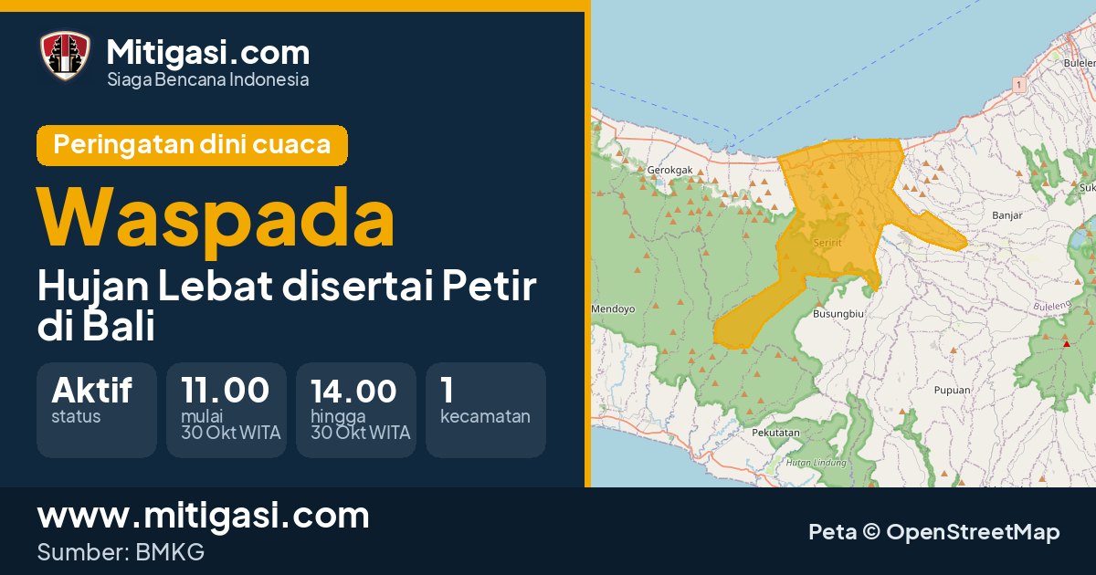 Peringatan dini cuaca BMKG tingkat Waspada di Bali. (Mitigasi.com/data BMKG)
