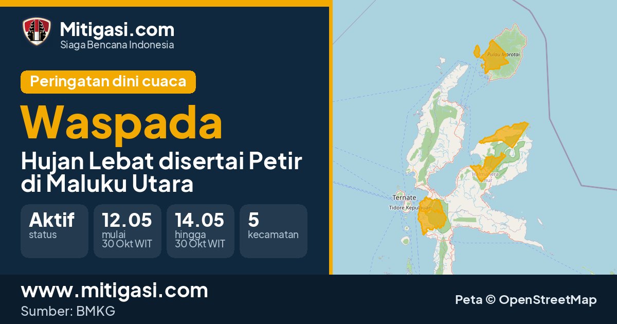 Peringatan dini cuaca BMKG tingkat Waspada di Maluku Utara. (Mitigasi.com/data BMKG)