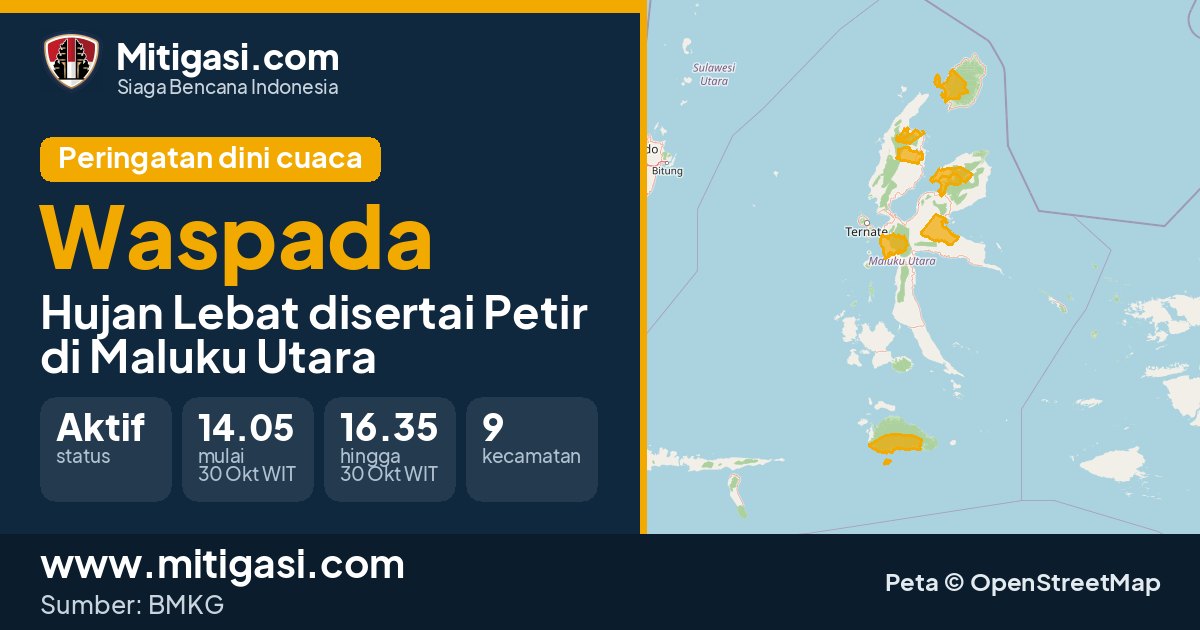 Peringatan dini cuaca BMKG tingkat Waspada di Maluku Utara. (Mitigasi.com/data BMKG)