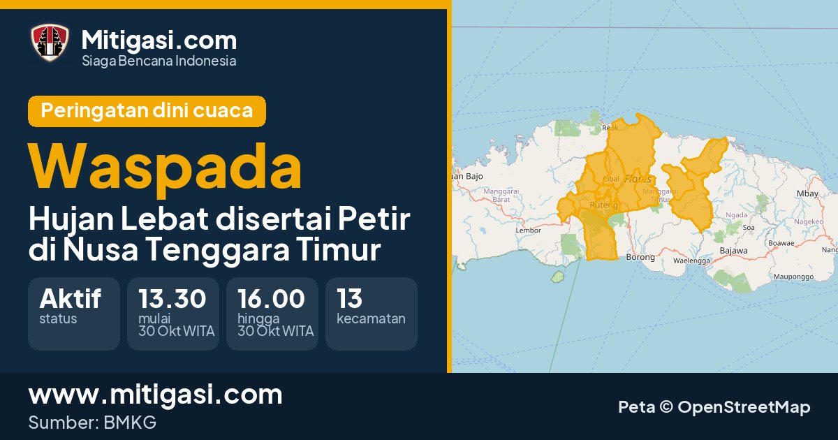 Peringatan dini cuaca BMKG tingkat Waspada di Nusa Tenggara Timur. (Mitigasi.com/data BMKG)