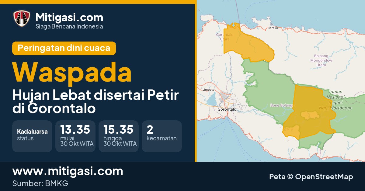 Peringatan dini cuaca BMKG tingkat Waspada di Gorontalo. (Mitigasi.com/data BMKG)