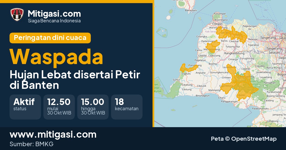 Peringatan dini cuaca BMKG tingkat Waspada di Banten. (Mitigasi.com/data BMKG)