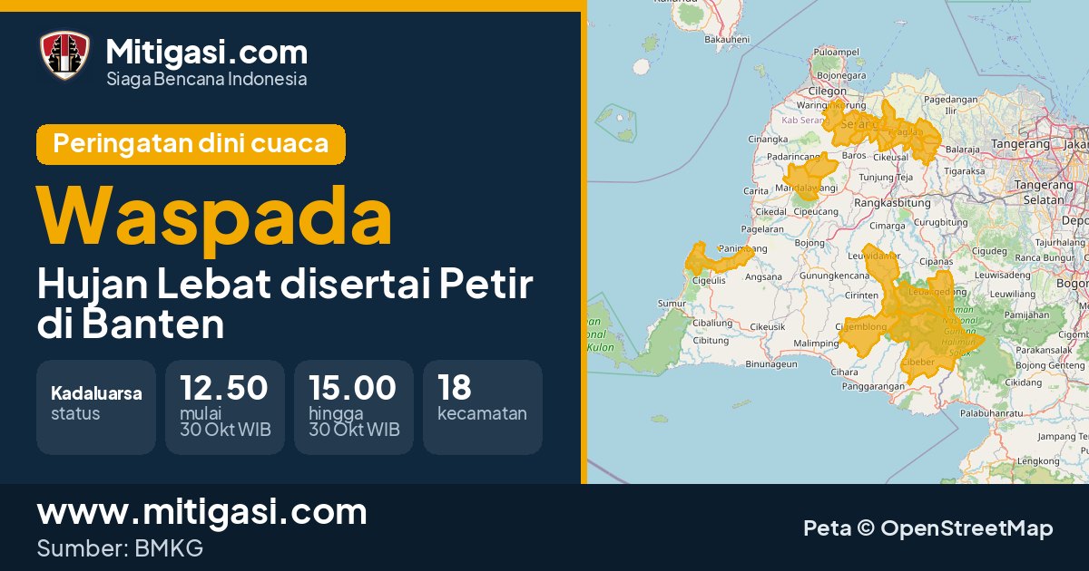 Peringatan dini cuaca BMKG tingkat Waspada di Banten. (Mitigasi.com/data BMKG)