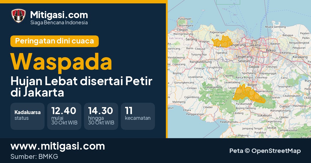 Peringatan dini cuaca BMKG tingkat Waspada di DKI Jakarta. (Mitigasi.com/data BMKG)